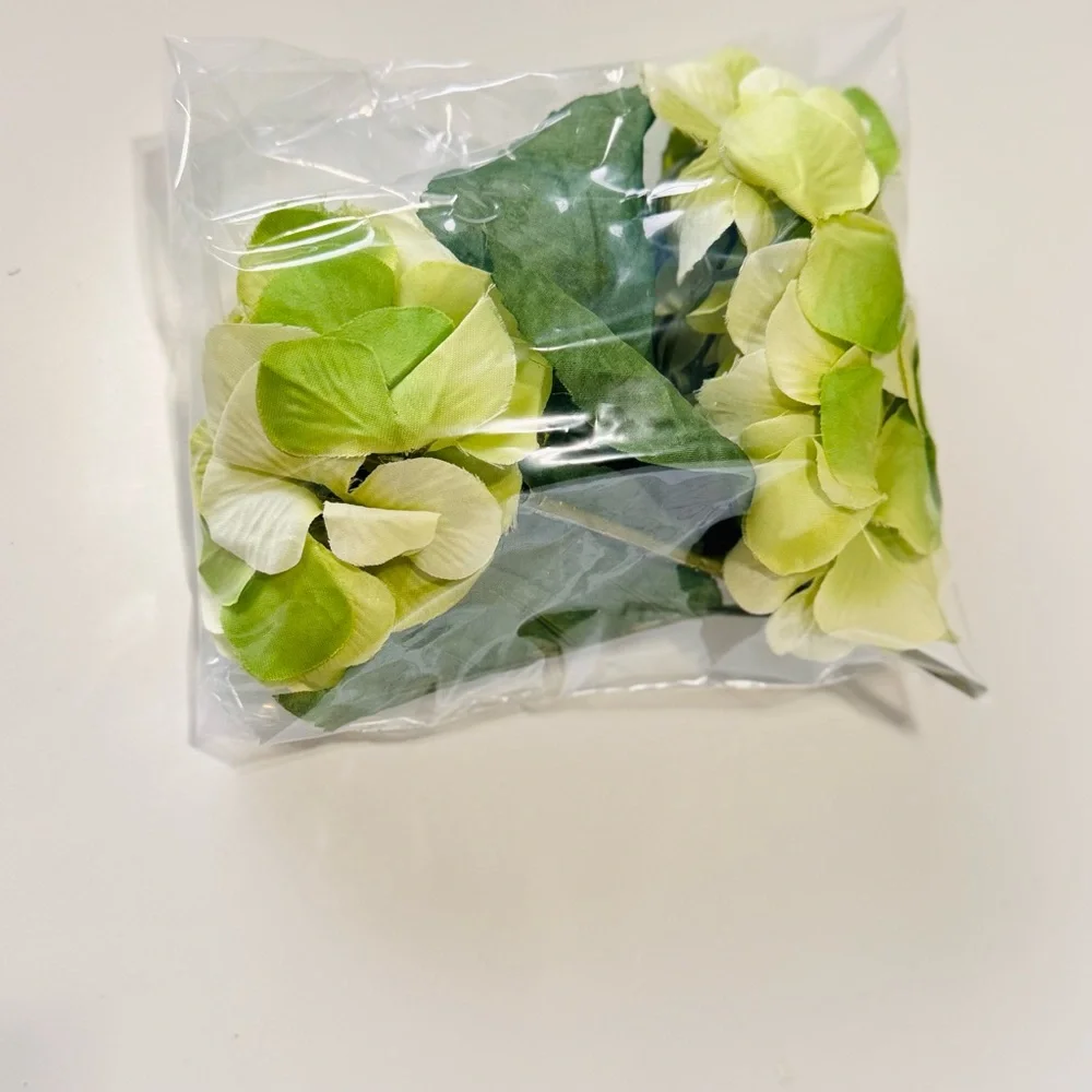 2 SHABBY CHIC Green Hydrangeas w Stems Floral Arrangement Faux Flower LIFELIKE